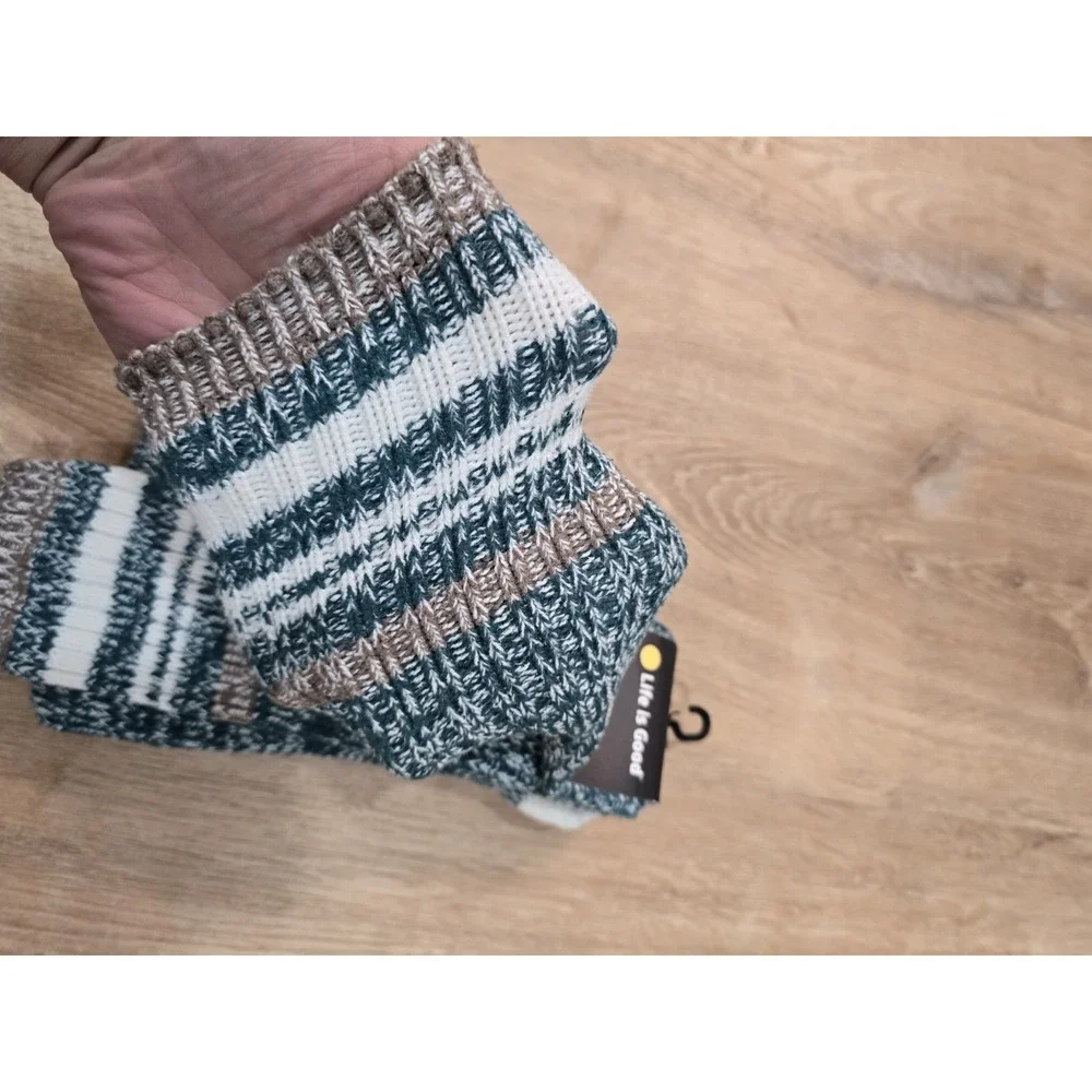 NEW Life is Good Chunky Knit‎ Over The Knee Socks Green White OTK Boot